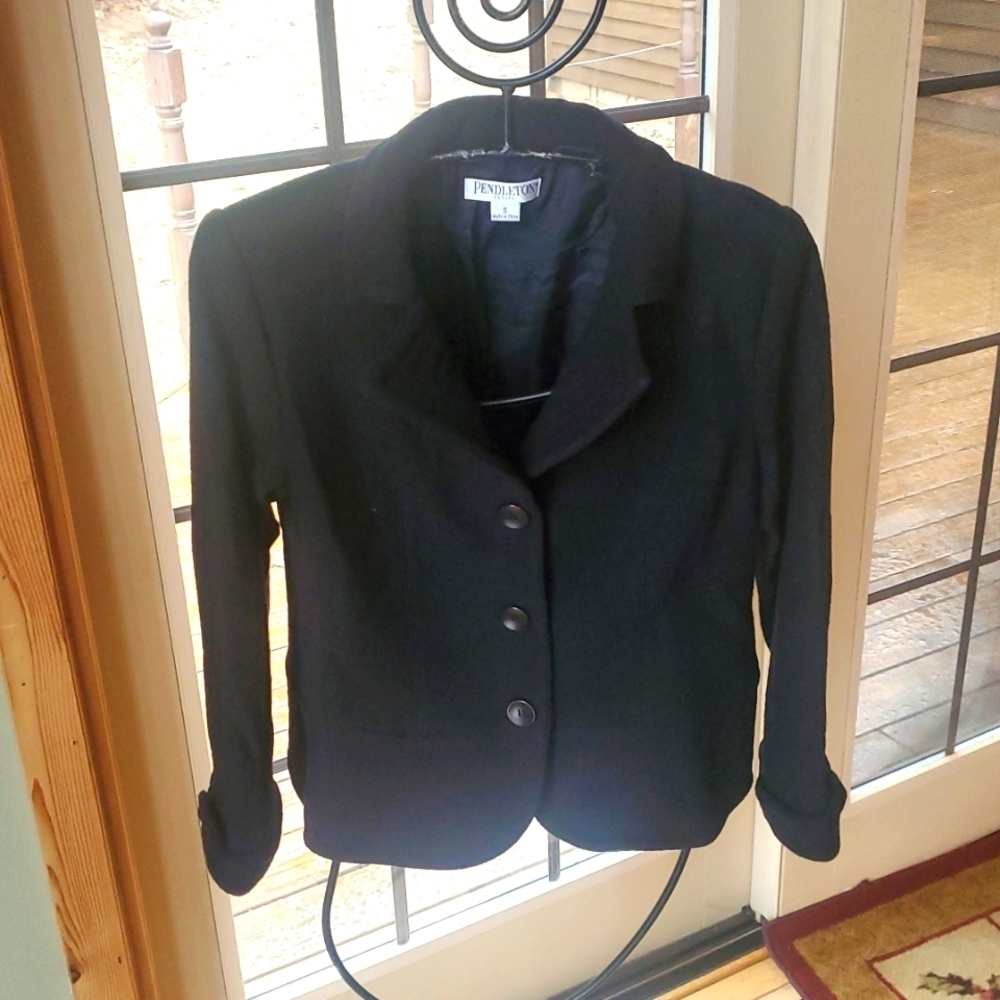 Pendleton Black 100% Wool Lined With Accents Sz. S Blazer Coat Jacket